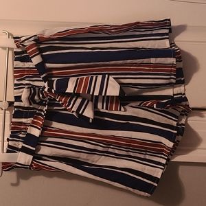 Striped Paper bag Waist Belted shorts